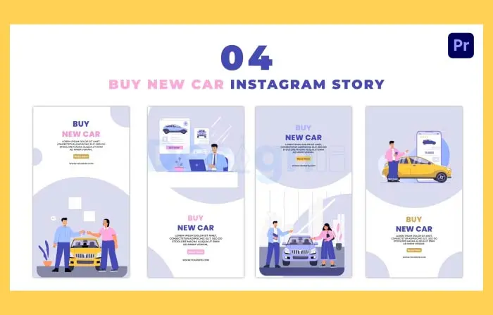 People Buying New Car Flat Character Instagram Story